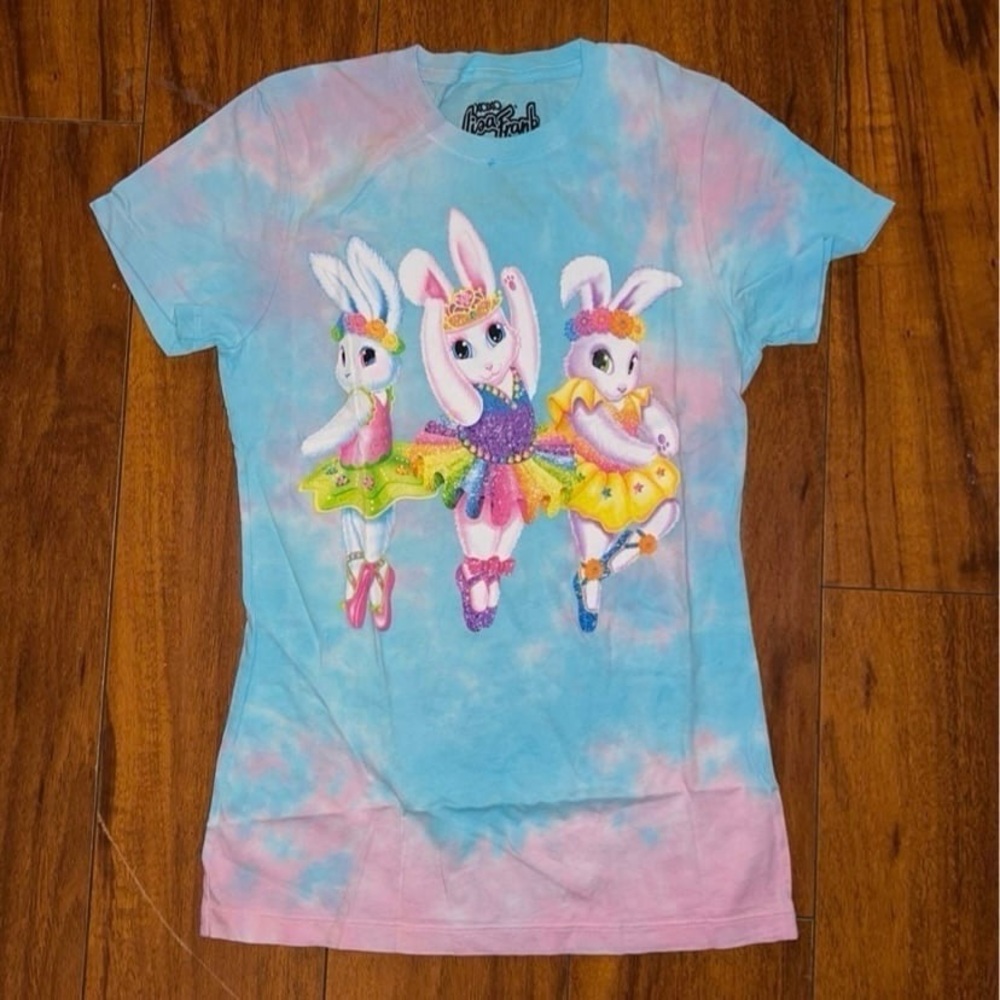 Lisa Frank Dancing Ballerina Bunnies Juniors Tie Dye Shirt Small EUC